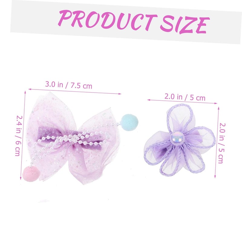 8 Pcs Rabbit Ear Hair Clips Floral Pearl Bow Barrettes Grip Bright Accessories - Image 2
